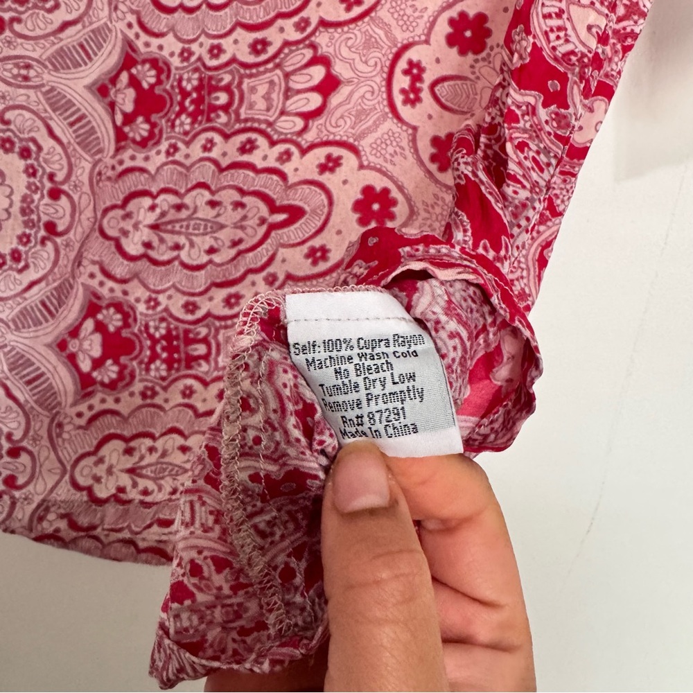 Johnny Was Sheer Pink Paisley Popover Tunic Blouse Top Cupra Rayon - Picture 3 of 5